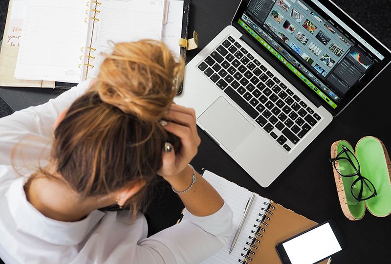 A woman frustrated while studying