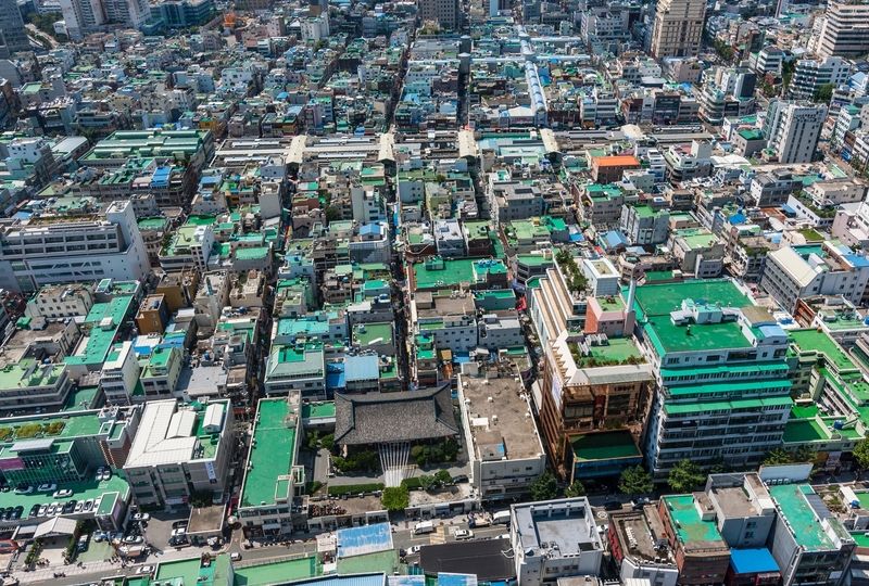 Aerial view of rooftops