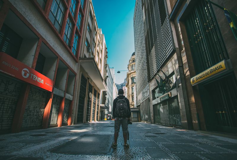 backpacker ready for travel in a city in Brazil