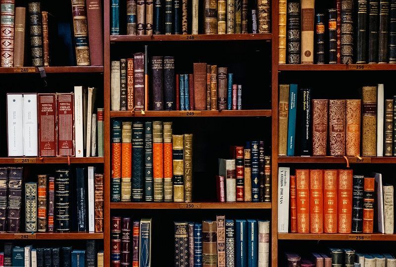 Books on shelf for Italian reading