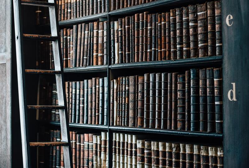 Bookshelf filled with books with step ladder