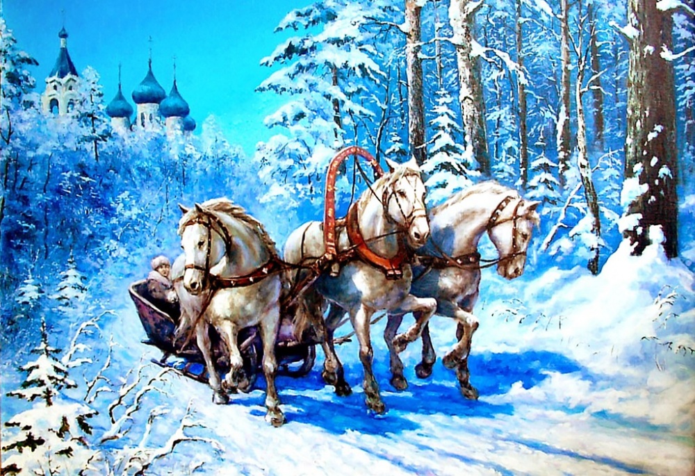 Russian Carriage with three horses