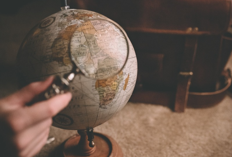 A glove seen through a magnifying glass