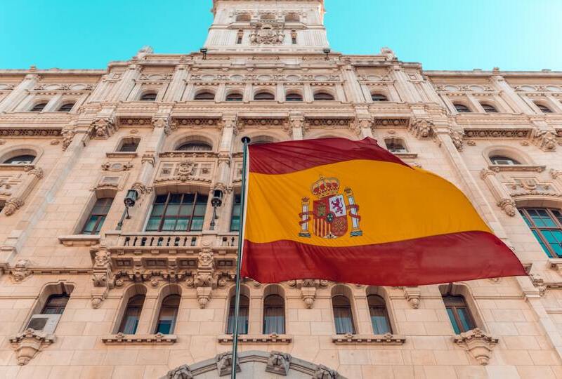 The Spanish flag outside a building