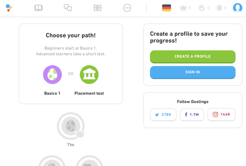 Duolingo homepage