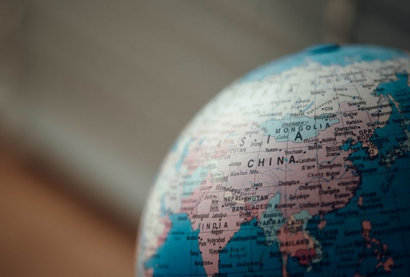 Globe map focused on China