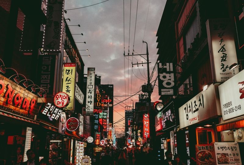 Korean street under night sky