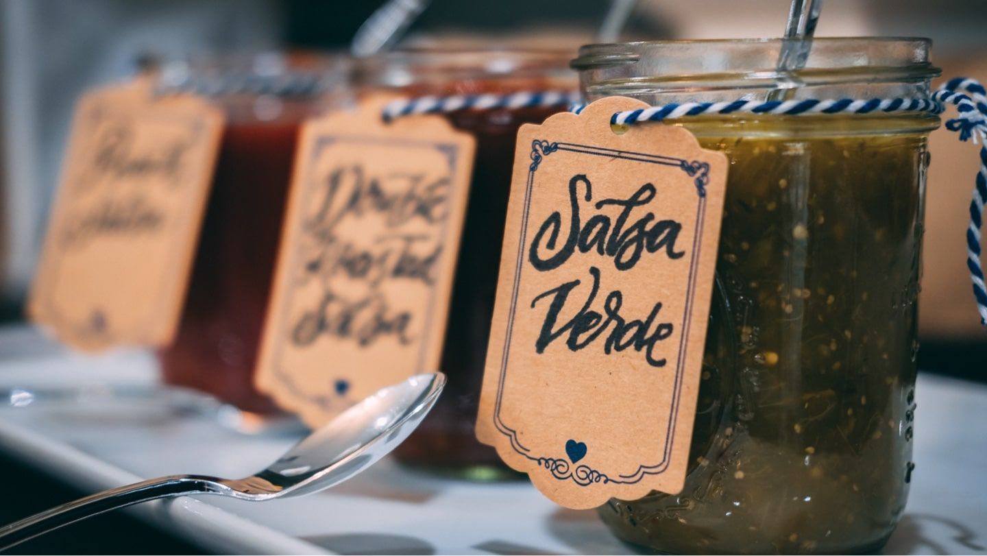 Green salsa in a jar