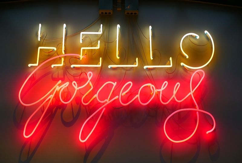 Neon sign that says hello gorgeous