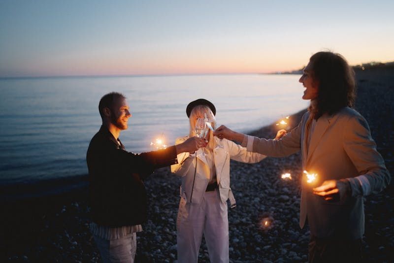 People chatting together at night.