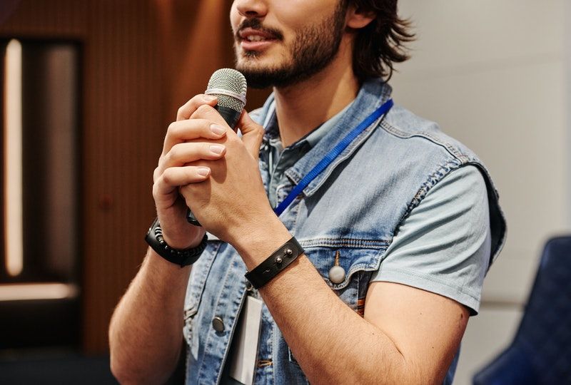 singer using microphone