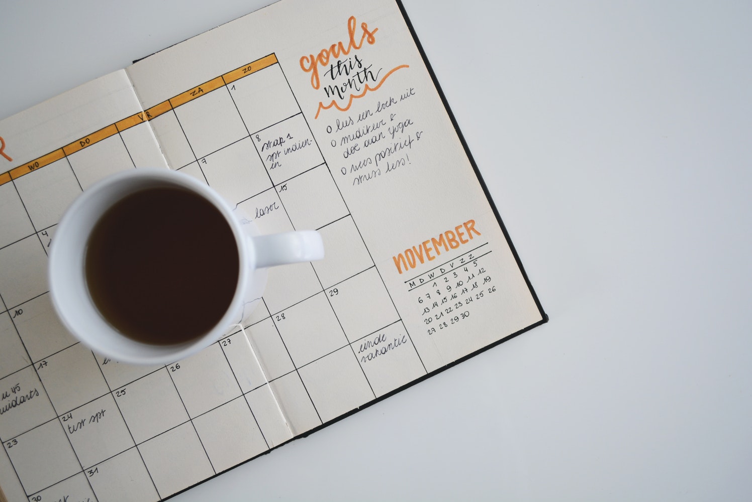 coffee mug on a calendar