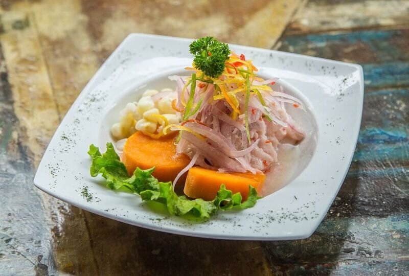 A plate of Peruvian ceviche