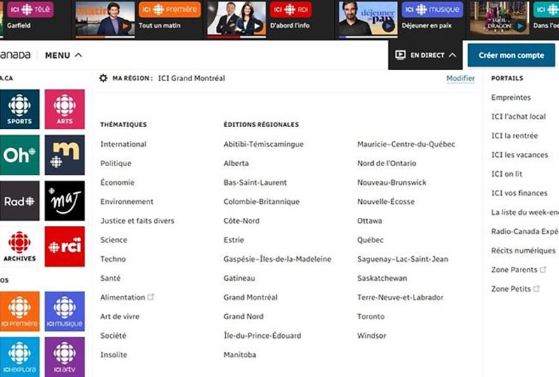 Radio Canada sections and headings