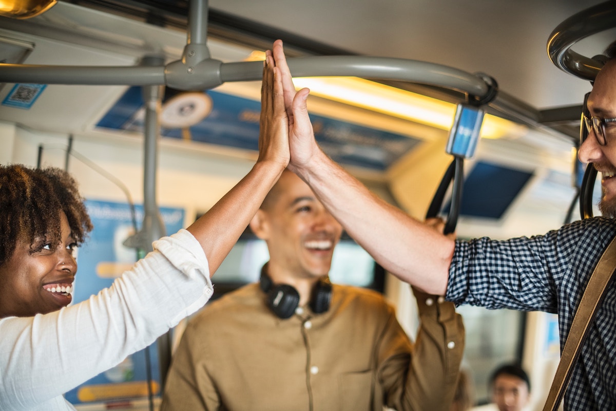 Two people doing a high five