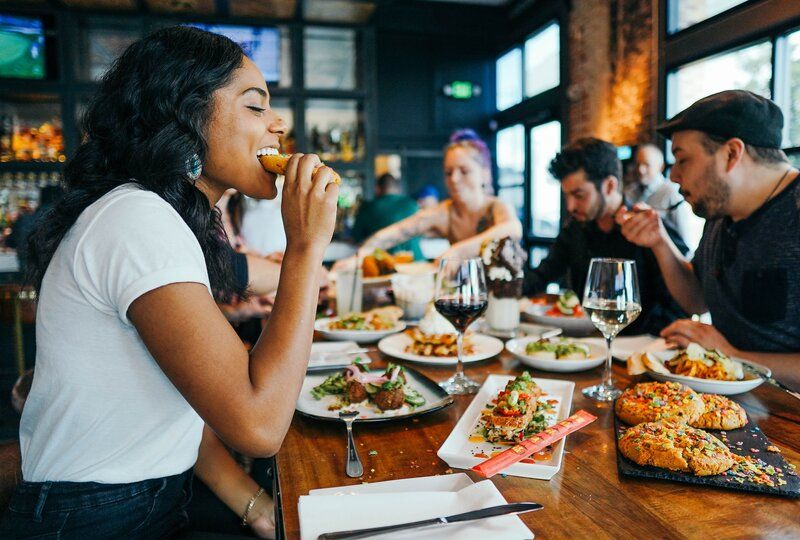 friends eating at a restaurant