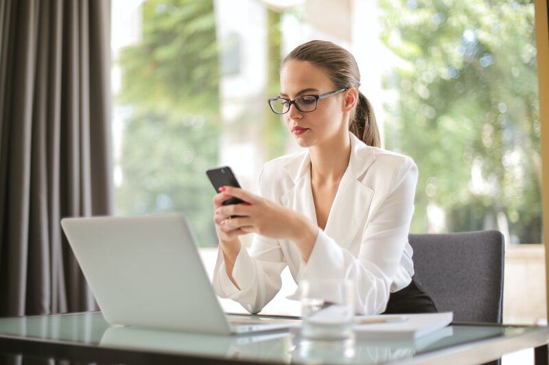 businesswoman typing very seriously