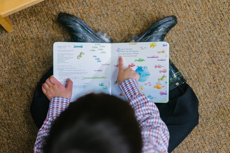 child reading an English book