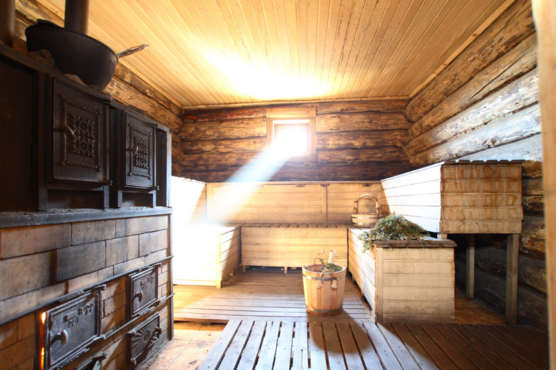 Russian Banya With Light Beam