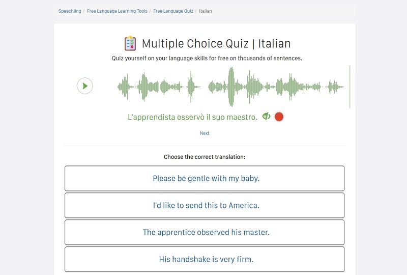 Speechling's Italian Multiple Choice Quiz