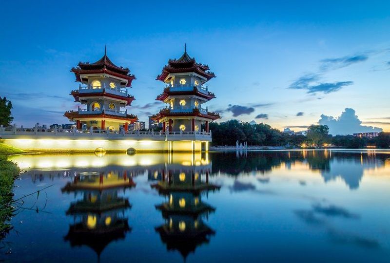 Two pagodas and a lake