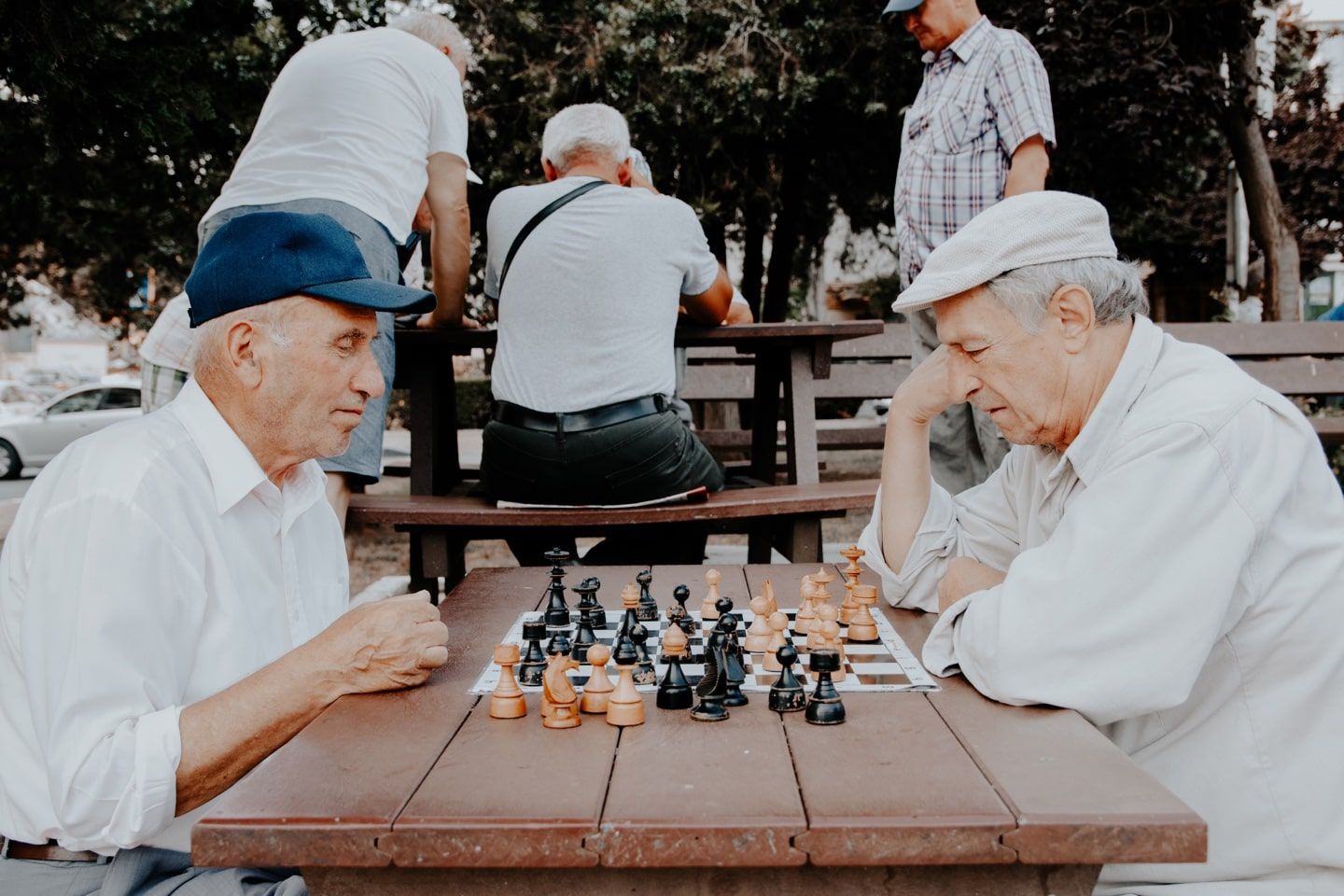 Two old men playing chess