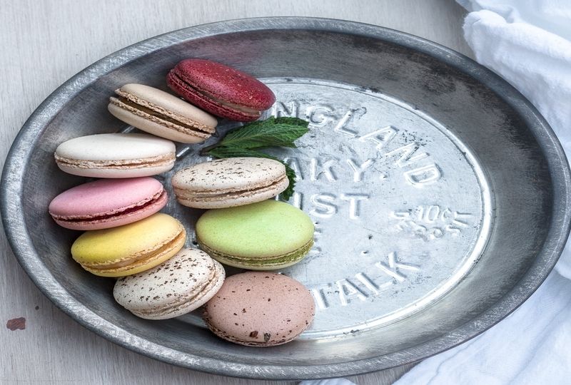 Grey plate holding macarons