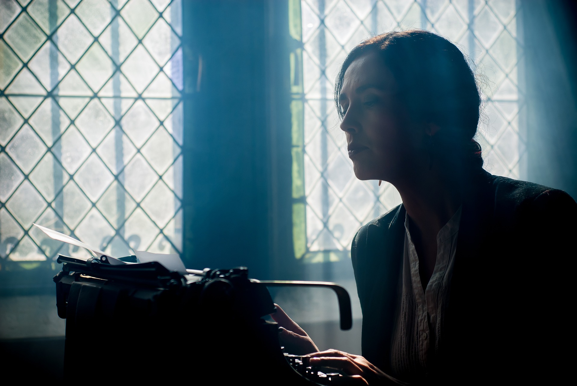 woman using a typewriter