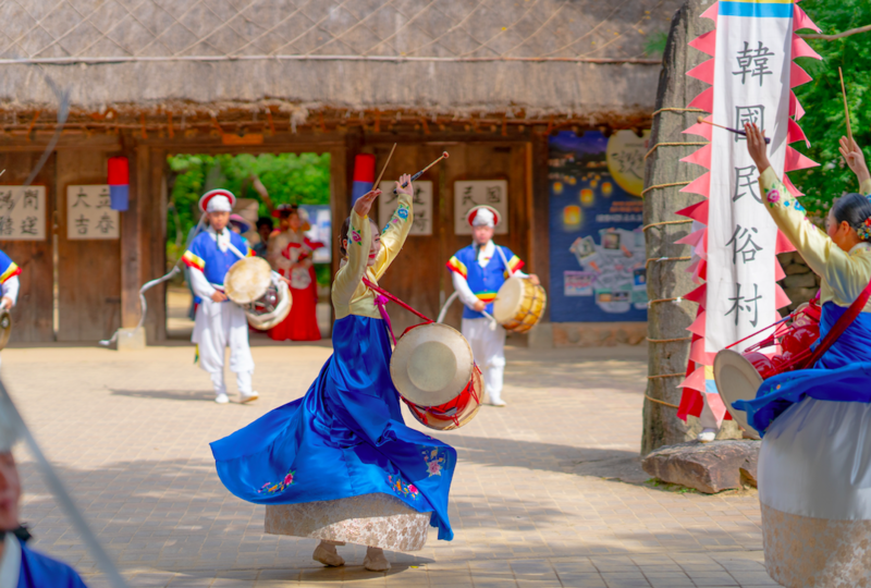 Traditional Korean band playing outdoors